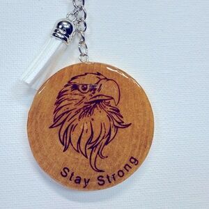 Round Wooden Keychain with Eagle Design